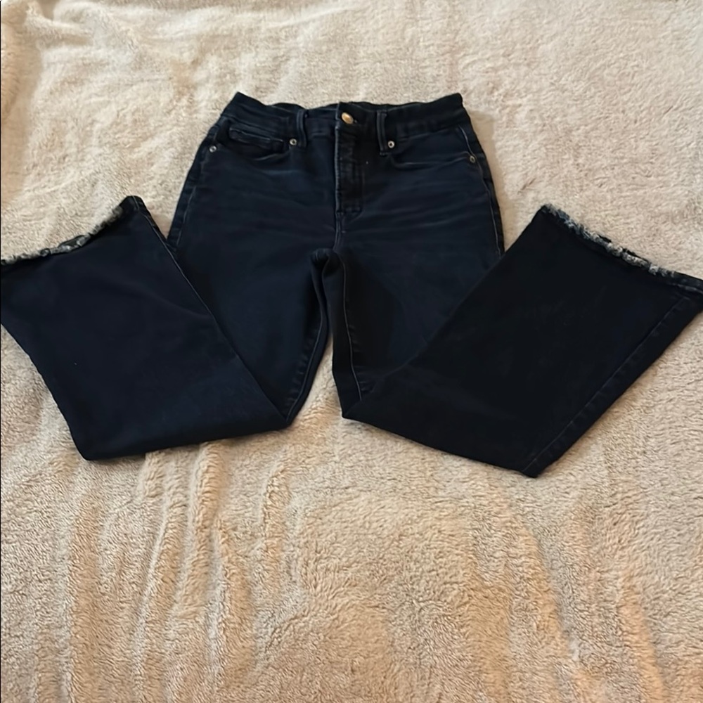 Good American Dark Blue Flare Wide Leg Jeans